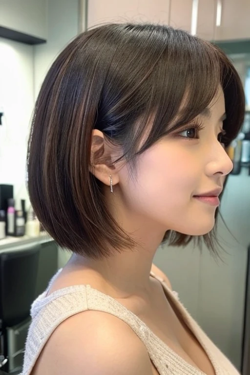 40 generation women　脱白髪染めhighlight　short hair　side　highlight　beauty salon