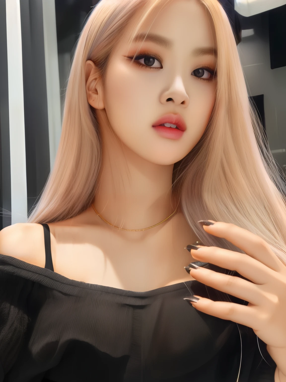 um close up de uma mulher com longos cabelos loiros e um top preto, parque roseanne de blackpink, coreana, beautiful south mulher coreana, jossi do blackpink, gorgeous young mulher coreana, mulher coreana, bbwchan, portrait of jossi do blackpink, Asian girl, korean idol, beautiful young mulher coreana, Heonhwa Choe, sakimichan