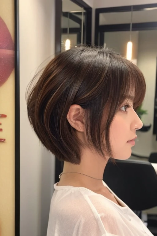 40 generation women 脱白髪染めhighlight short hair side highlight beauty salon highlight多め profile Hairstyle Up