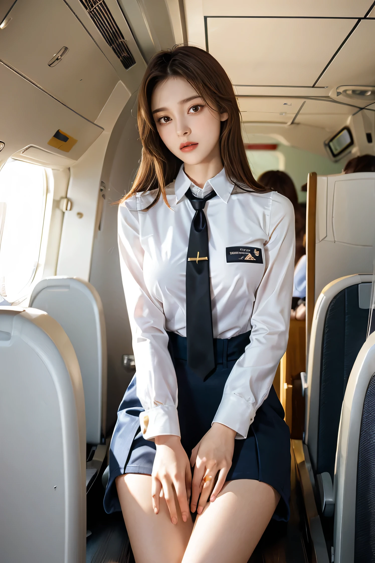 Sunlight, Sunlight, (chiseled abs : 1.1), (Perfect body : 1.1), (Short and wavy hair : 1.2) , auburn hair, collar, chain, whole body image, crowded streets, Wearing a black vest, jean jacket, ((Accurately executed CG 8k wallpaper), (extremely delicate and beautiful), (masterpiece), (best quality:1.0), (ultra high resolution:1.0), beautiful lights ,perfect lightning, Realistic shadows, [high resolution], delicate skin, super detailed，full，Big breasts and big ass
