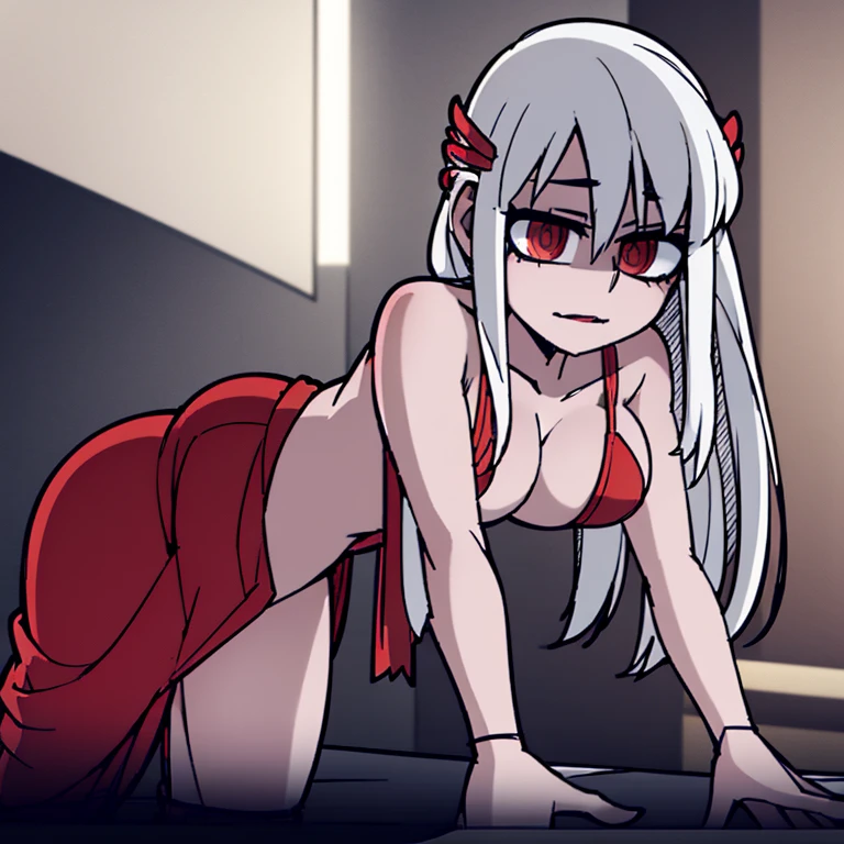beautiful girl, red lips, red eyes, long flowing light gray hair, naked girl, naked breasts, large breasts, large naked breasts, naked, sexy, beautiful look, nice, cum, fup, fuping, cuming