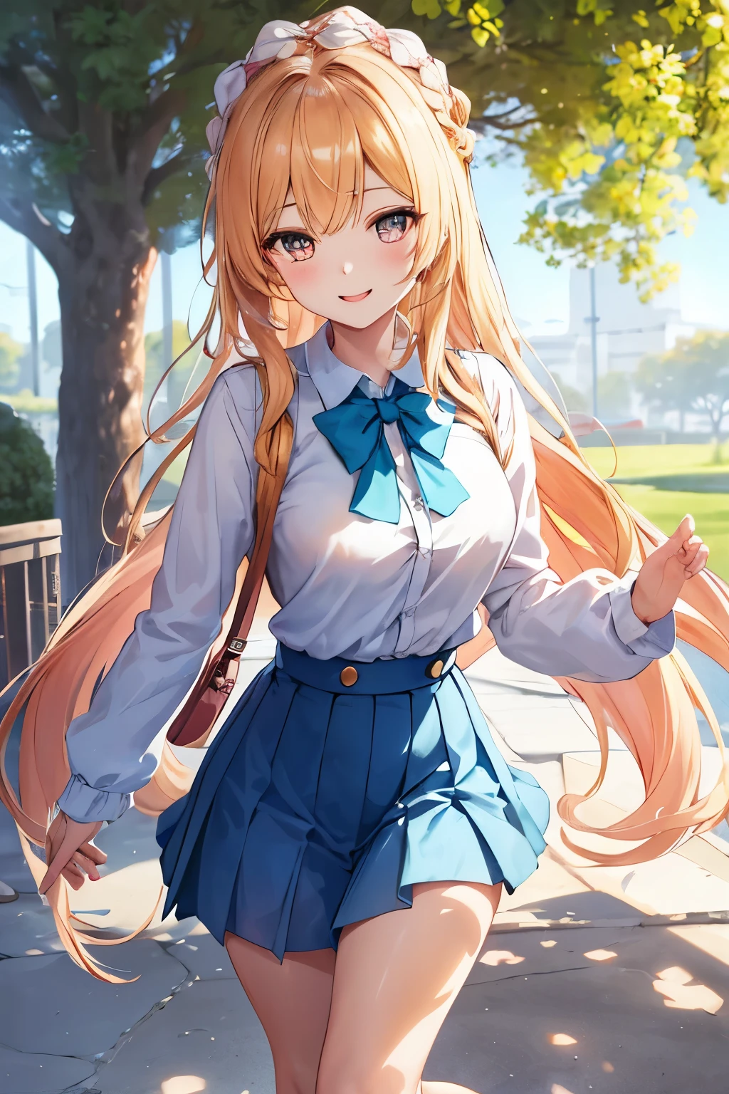 A pure and adorable anime female student, meticulously crafted with attention to detail. She is dressed in a vibrant and refreshing campus uniform, reminiscent of the gentle breeze of spring. Her uniform is adorned with bright and cheerful colors, adding to her youthful charm. Sporting a cute braid on her head, she exudes a delightful sense of playfulness and innocence, capturing the essence of her character. The drawing showcases a masterful blend of anime aesthetics and photorealistic elements, resulting in a mesmerizing artwork. With a full-body shot, every inch of her features is meticulously portrayed, from her expressive face with sparkling eyes to her radiant smile. The artist's skillful use of light and shadows creates a captivating atmosphere, emphasizing the enchanting beauty of this