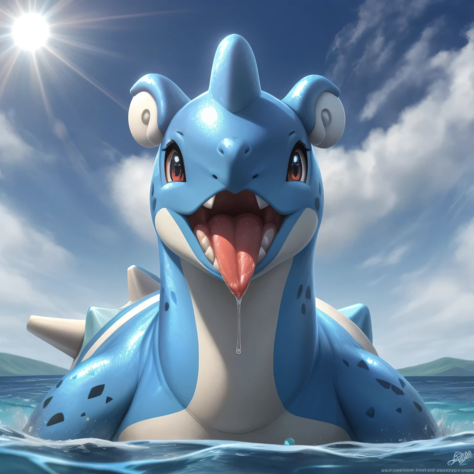 POkemon shiny Lapras extremely detailed CG unity 8k papel de parede, master piece, melhor qualidade, ultra-detalhado, Melhor sombra),,(1pokemon),belos olhos detalhados, Olhando para o Viewer, fechar para cima, (foco facial), lingua  comprida com saliva a pingar