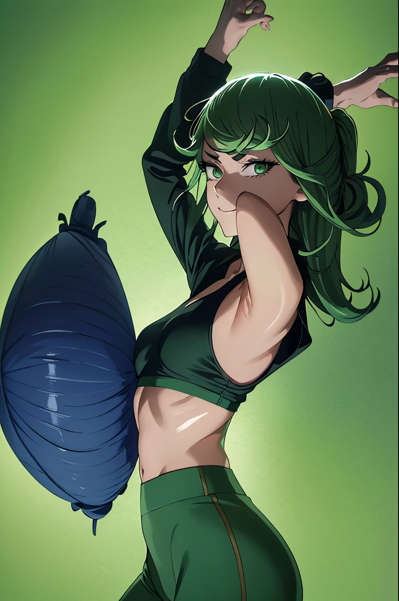 Tatsumaki( One Punch Man),ass vision, pussy, pussy wet,Dolphin Shorts , shorts aside,Wearing bra , giving blowjob 