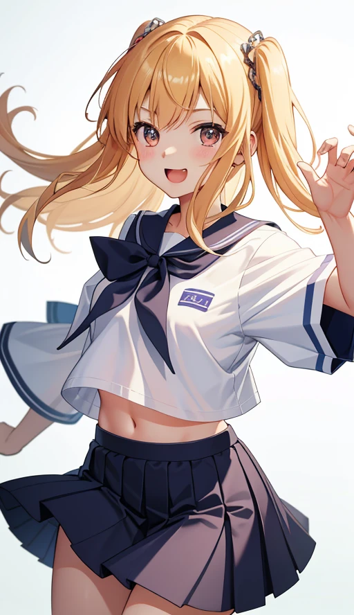 1 girl、laughter、shirt、skirt、(small breasts)Chirarism、Japanese high school uniform、serafuku、summer clothes、(sheer bra)、upper body portrait、blonde hair、dynamism!!Running with the wind、しゃがんで下着Glimpse、Chest visible from the neck、Glimpse、Glimpse、High resolution、high resolution、