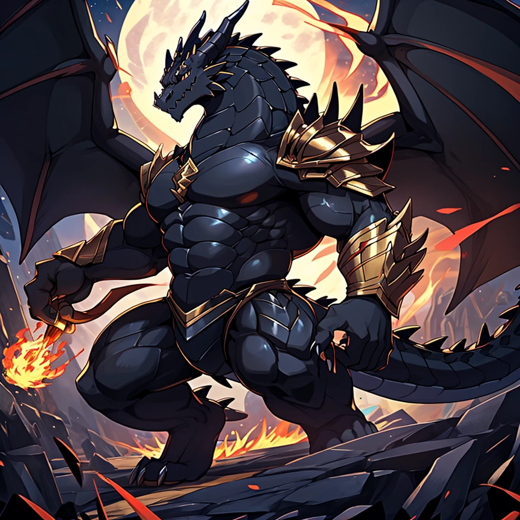 (The violent and huge Black Dragon King is possessed by black and gold magic armor,The black and golden magic armor completely controls the powerful Black Dragon King:100),(Broad dragon body,majestic wingspan,Sharp dragon claws,thick dragon tail,huge black dragon king,Huge dragon claws,Huge crotch:2),Strong build,(blue dragon flame:2),kill,bloodthirsty,dark night,Overwhelming presence,full body picture,Very detailed,4K HD