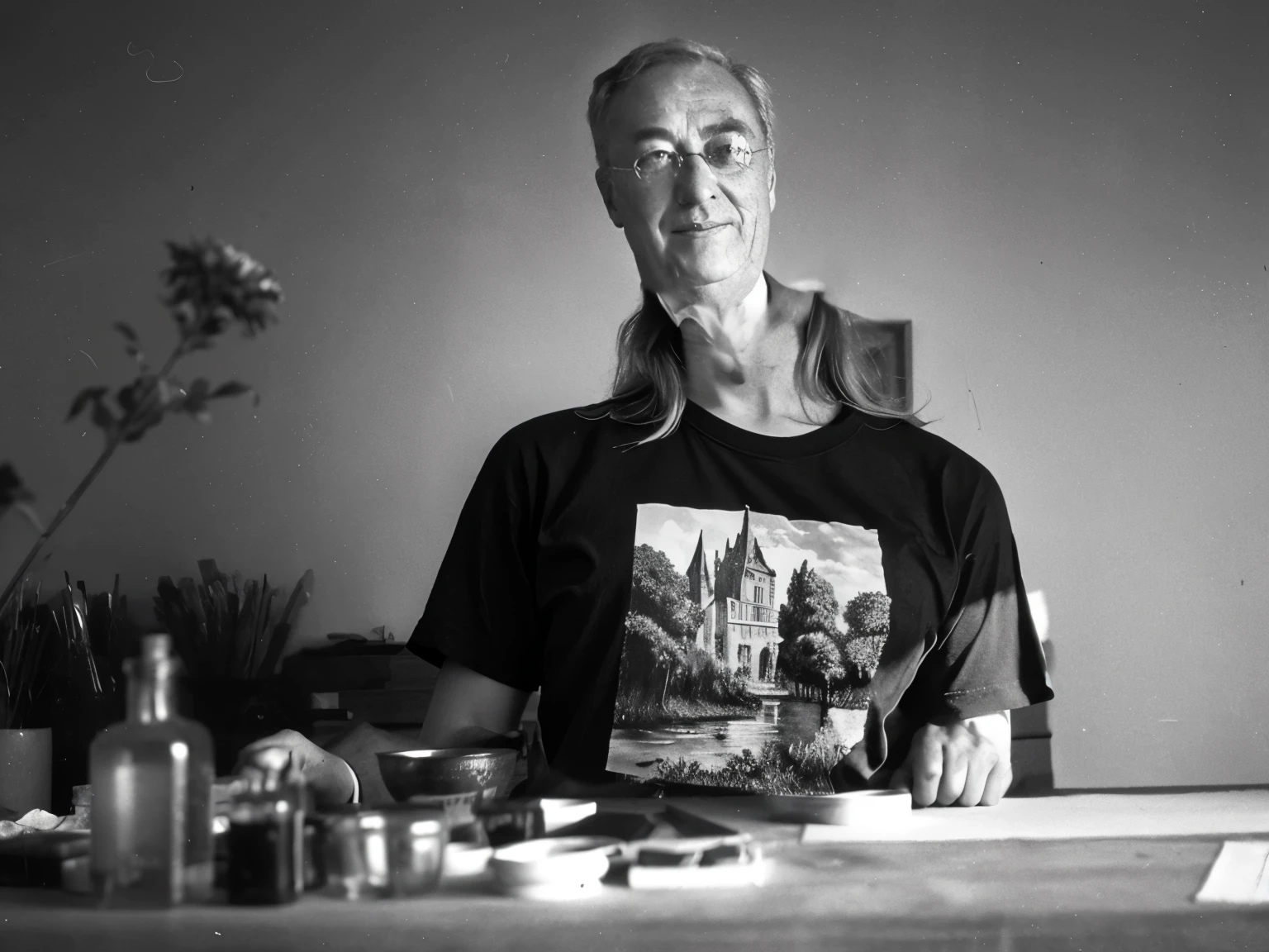 B/W. T-shirt with a print of Claude Monet's painting