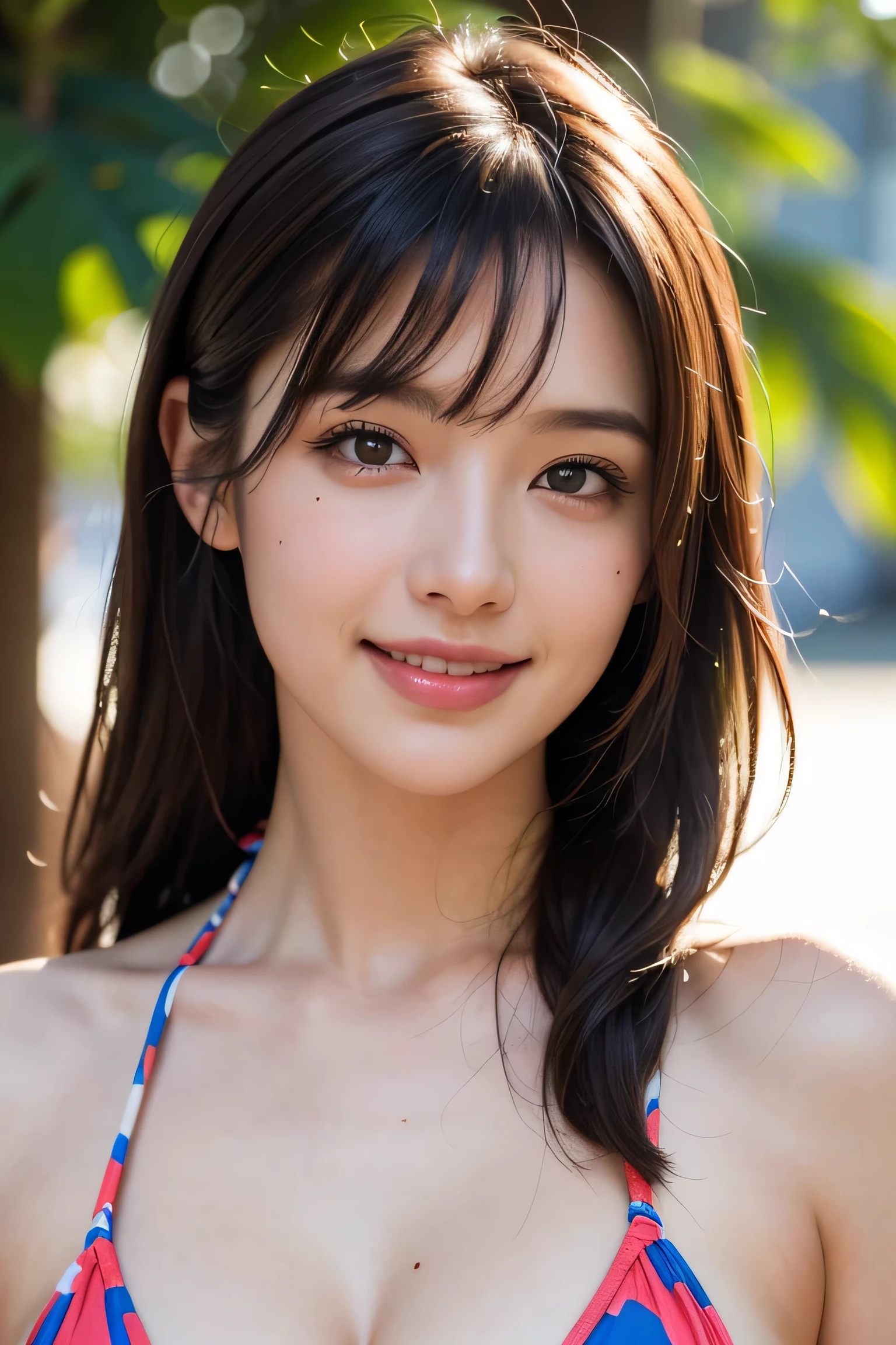 8K UHD,RAW photo,beautiful japanese girl, (real person: 1.3), (High resolution:1.4),
(be familiar with: 1.5),(realistic:1.7),
masterpiece,RAW photo,art portrait photography,real person,RAW photograph,超High resolution,photorealistic,highest quality,(high be familiar with skin,Skin details),visible pores,shiny skin,masterpiece,Unbelievably_disorganized,finely,Colorization, very delicate and beautiful,extremely be familiar with 8K
wallpaper,8k high resolution,film grain,Digital single-lens reflex camera,beautiful girl with beautiful details, (looking at the viewer),professional photography lighting,extremely be familiar with eyes and face, Beautiful eyes in every detail,analog style,pay close attention to detail,blush,Cute and playful,adorable,light bangs,mole, (Brilliant and colorful:1.1),Straight teeth,(smile,bikini,cowboy shot:1.4)