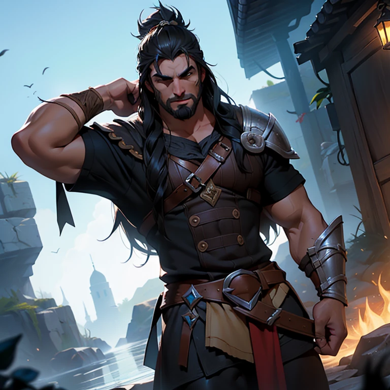(obra maestra)), (((Mejor calidad))), ((ultra detallado)),league of legends (Tryndamere), Viking Barbarian Black Hair