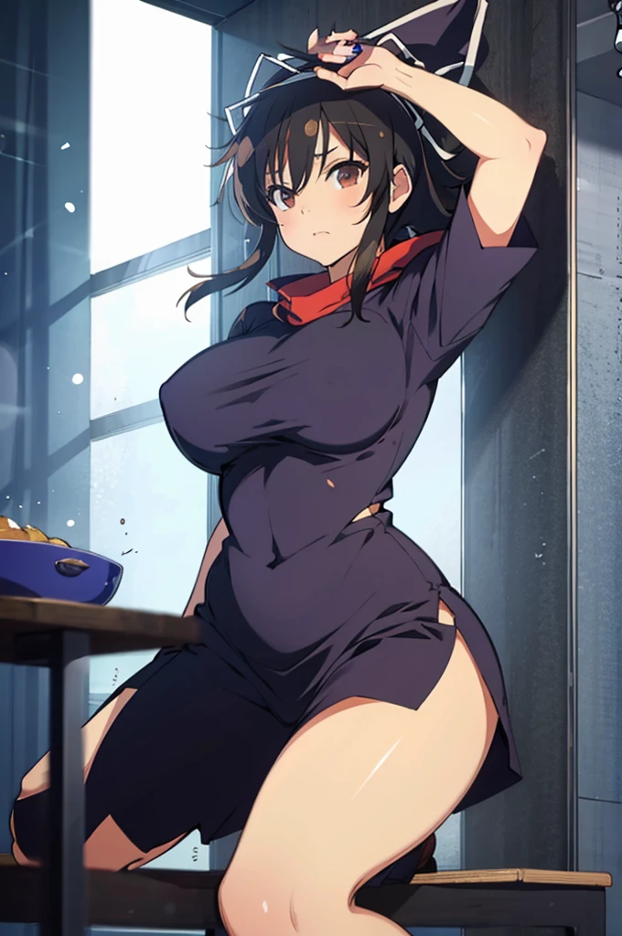 Asuka, busty, tight shirt, seductive, thick thighs, realistic, best quality, masterpiece, ultra detail, ultra high res