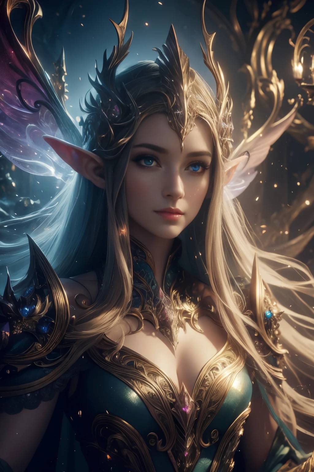 (Best quality, 4k, High-resolution, Masterpiece:1.2), Ultra-detailed, Realistic, Radiant lighting, Epoch Elves, Portraits, Fantastical colors, Fine art, Ethereal beings, Dreamlike, Whimsical creatures, Detailed facial features, Glowing eyes, Elven beauties, Ethereal glow, Mythical creatures, Harmonious composition, Dazzling colors, Stunning visual effects, Otherworldly appearance, Mesmerizing artistry, 