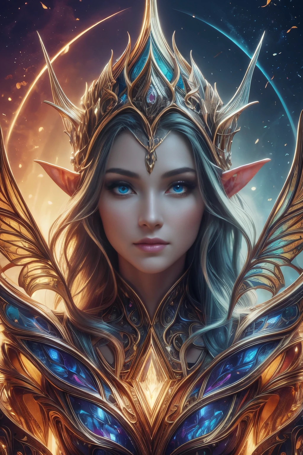 (Best quality, 4k, High-resolution, Masterpiece:1.2), Ultra-detailed, Realistic, Radiant lighting, Epoch Elves, Portraits, Fantastical colors, Fine art, Ethereal beings, Dreamlike, Whimsical creatures, Detailed facial features, Glowing eyes, Elven beauties, Ethereal glow, Mythical creatures, Harmonious composition, Dazzling colors, Stunning visual effects, Otherworldly appearance, Mesmerizing artistry, 