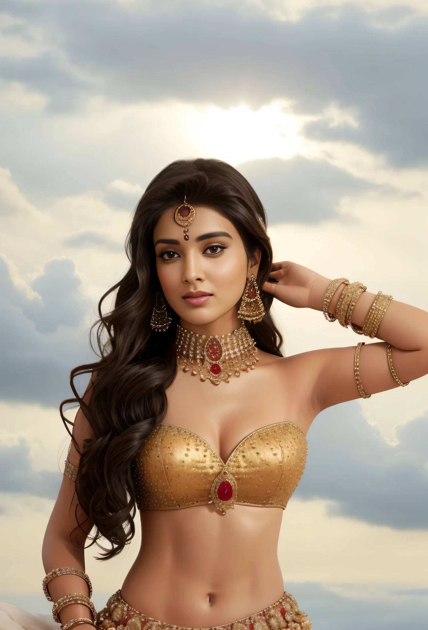 a woman in a red and gold outfit posing for a picture, indian, indian goddess, indian super model, traditional beauty, indian girl with brown skin, sexy girl with dark complexion, photo of a beautiful woman, beautiful female model, gorgeous woman, beautiful goddess, indian style, gorgeous beautiful woman, provocative indian, very beautiful woman, a beautiful young woman