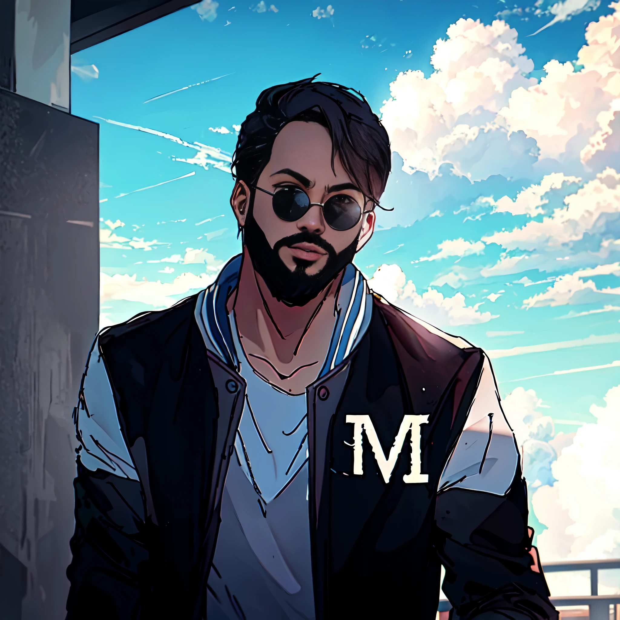 a man with sunglasses and a jacket, masterpiece, best quality