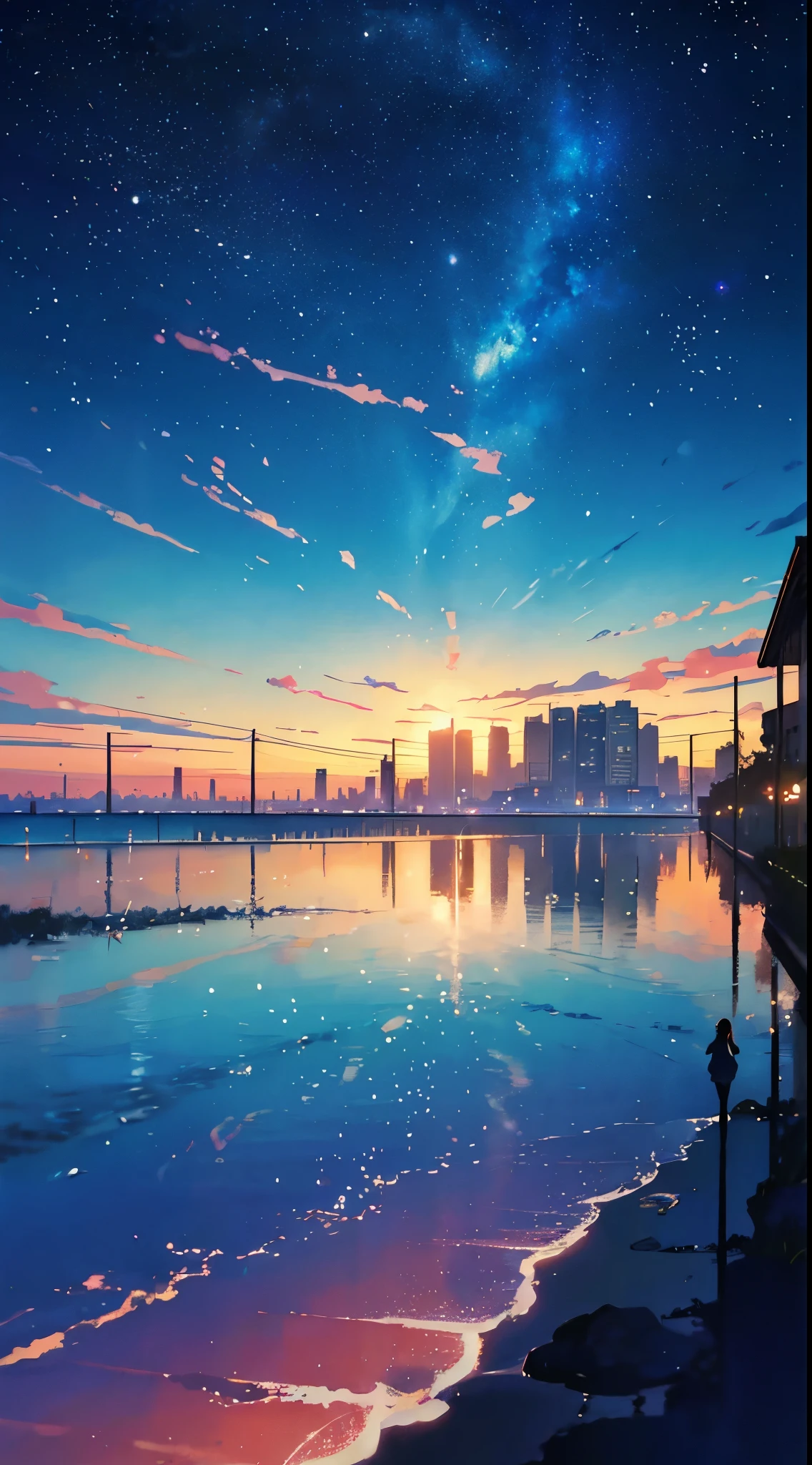 Summer, Makoto Shinkai's concept art, tumblr, magic realism, beautiful anime scenes, beautiful skies. by makoto shinkai, ( ( makoto shinkai ) ), anime background art, anime backgrounds, Makoto Shinkai's style, anime movie backgrounds, galaxy express, no humans. --v6