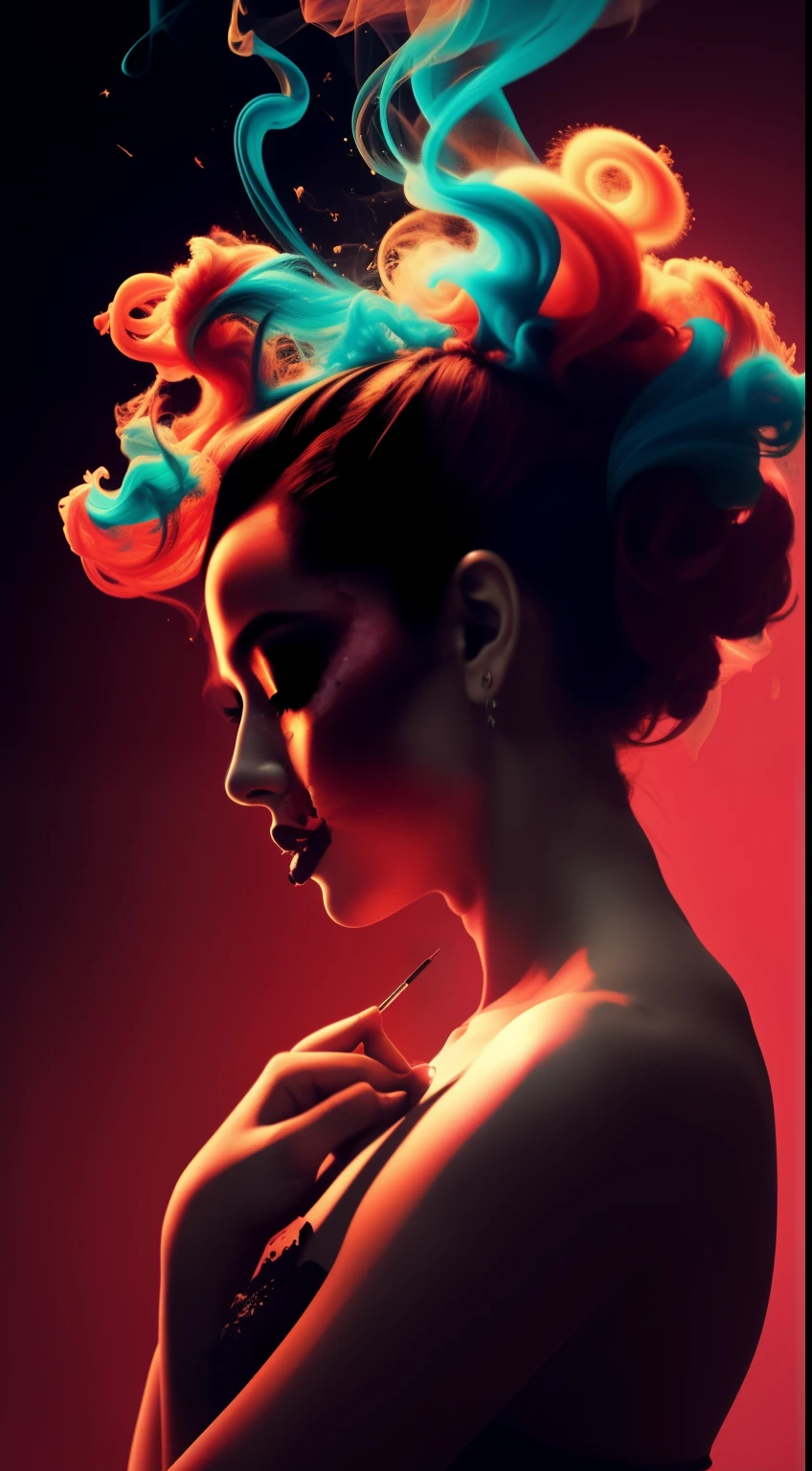 Alberto seveso art, dancing sillhouette, smoke, colour smoke, smoke cloud, alberto seveso art, loose painting style, intricate detail, cinematic lighting, octane render, 8k render, volumetric lighting