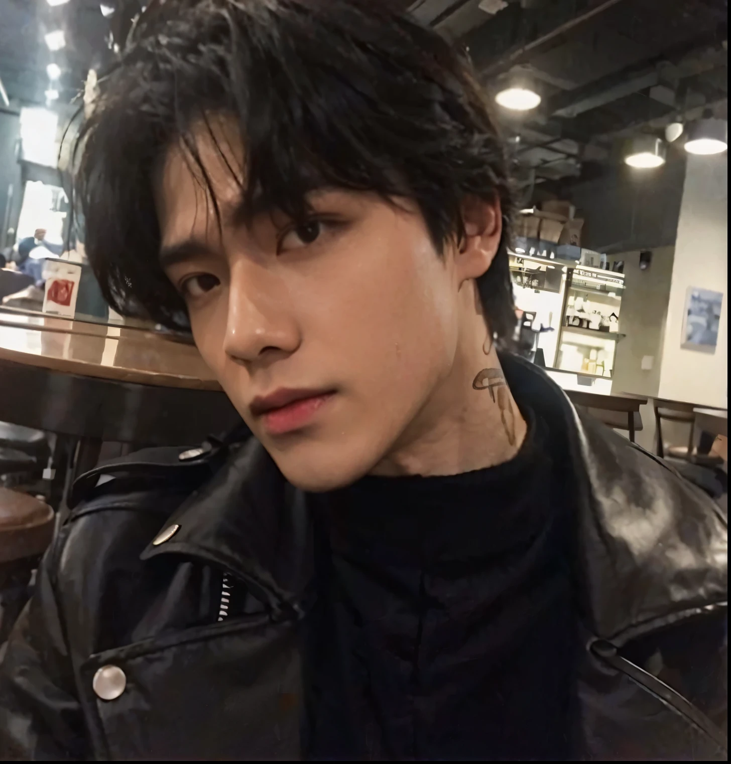 there is a man that is sitting down with a cell phone, Shinji, Marcos Lee, hyung tae, Kim Doyoung, inspirado em jeonseok lee, Hong junho hyung, adorable and pale korean face, taejune kim, lindo chad queixo, inspirado em Kim Myeong-guk, Shin Jeongho, Jimin\the right eyelid is swollenKim taehyung, rosto grande, 30 anos, barba pequena, bravo, chateado, sorridente 