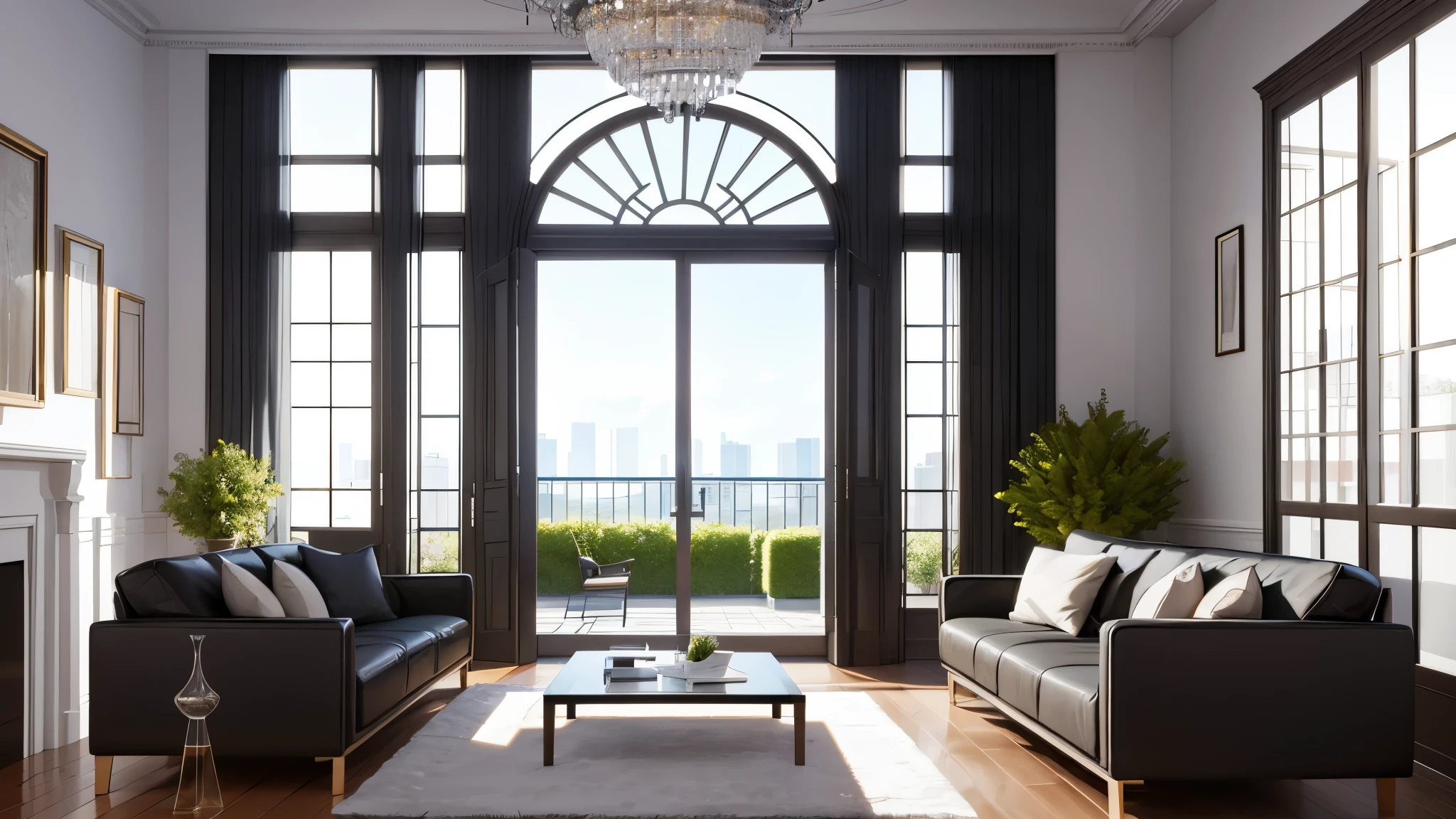 You are a famous interior designer、You have been asked to create a 3D image of a modern large room. Create a harmonious environment with modern and minimalist furniture. Including garden interior.
