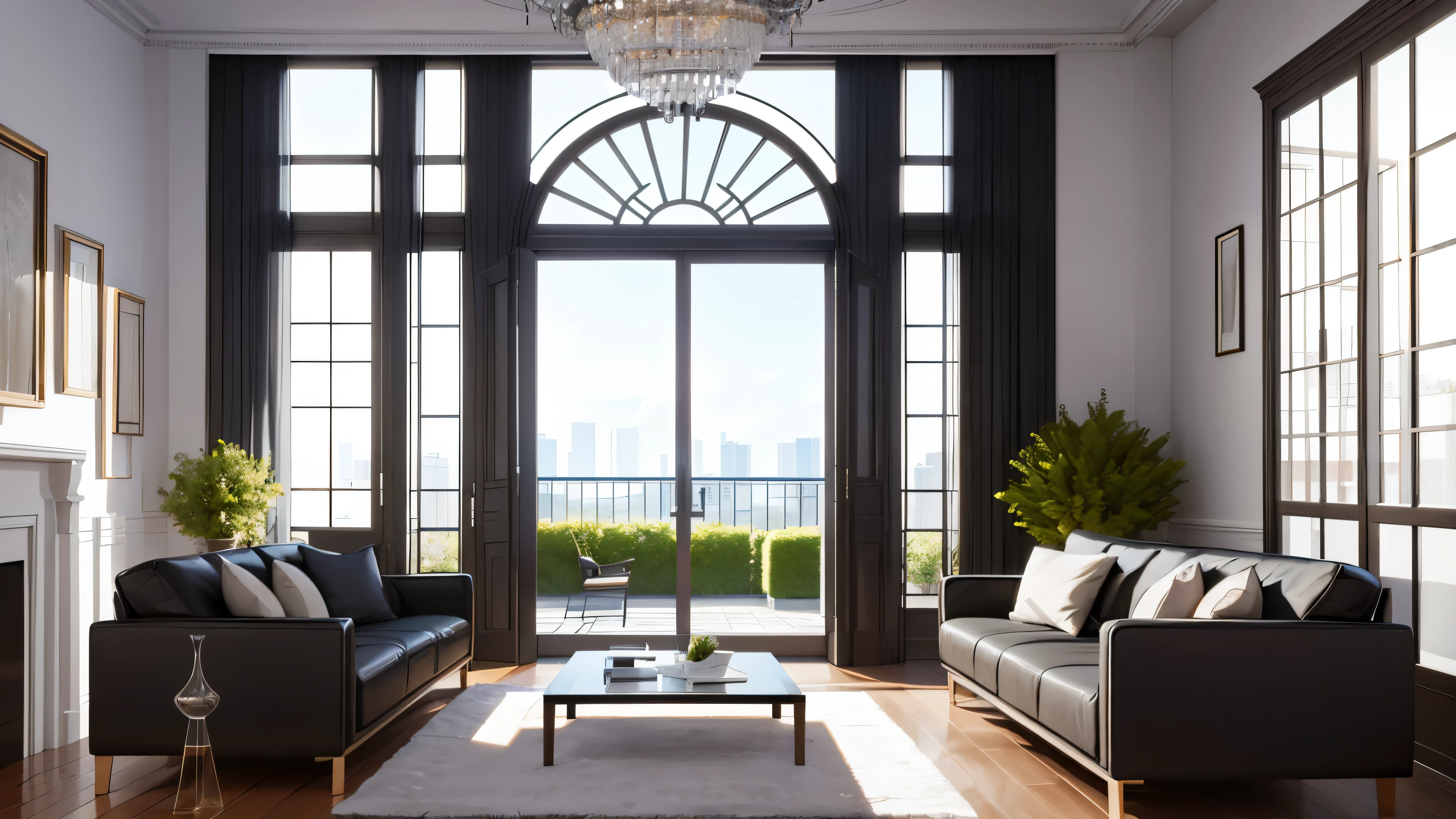 You are a famous interior designer、You have been asked to create a 3D image of a modern large room. Create a harmonious environment with modern and minimalist furniture. Including garden interior.