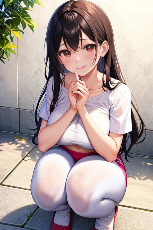 Black Hair Beautiful breasts beautiful girl Tank top mini skirt White panties Bite Beautiful feet hairpin Long Hair Forehead
