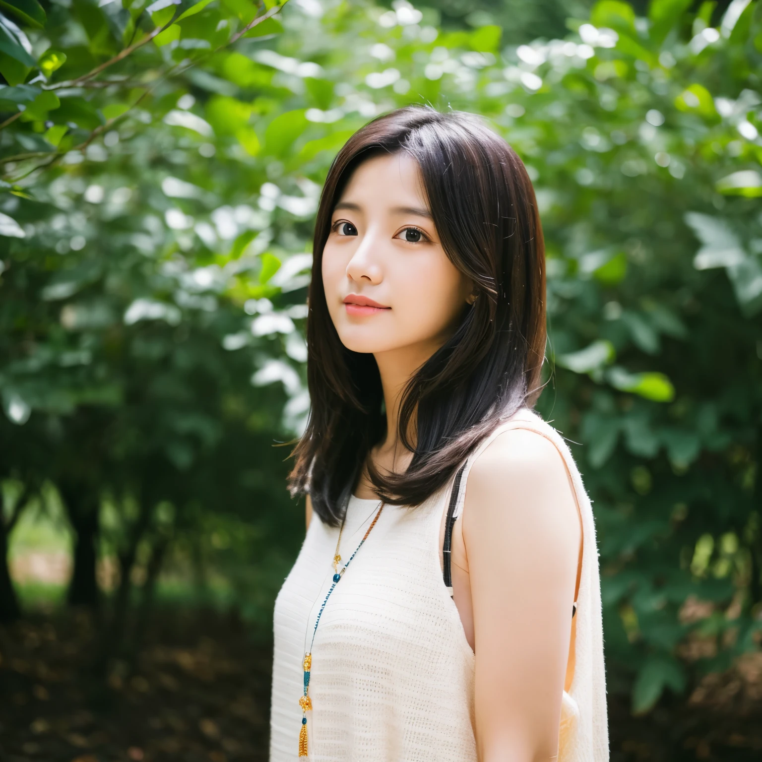 Araffe asian woman with long black hair and a white top - SeaArt AI