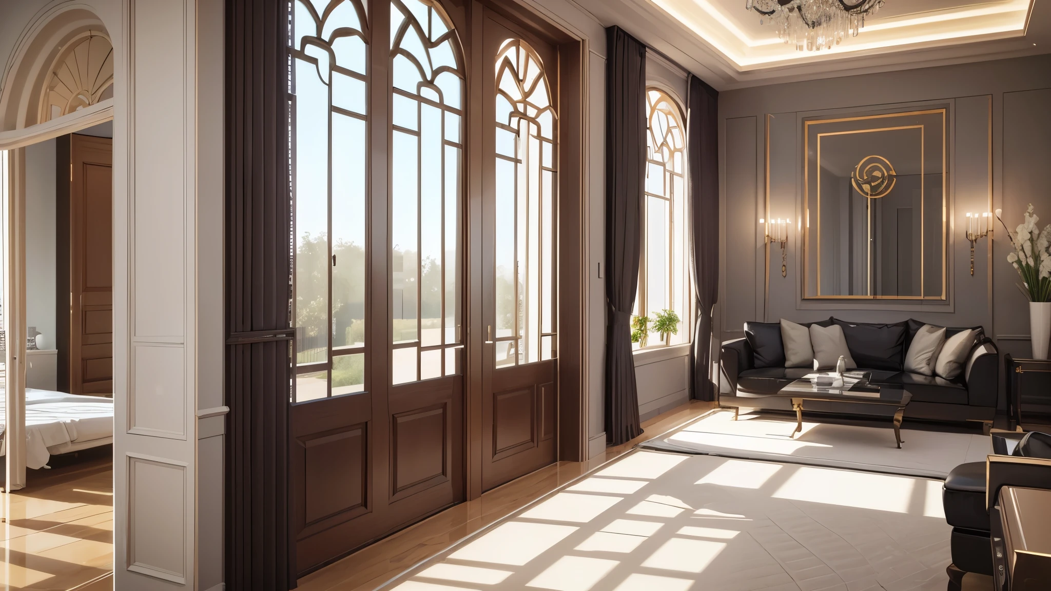 You are a famous interior designer、You have been asked to create a 3D image of a modern large room. Create a harmonious environment with modern and minimalist furniture. Including garden interior.