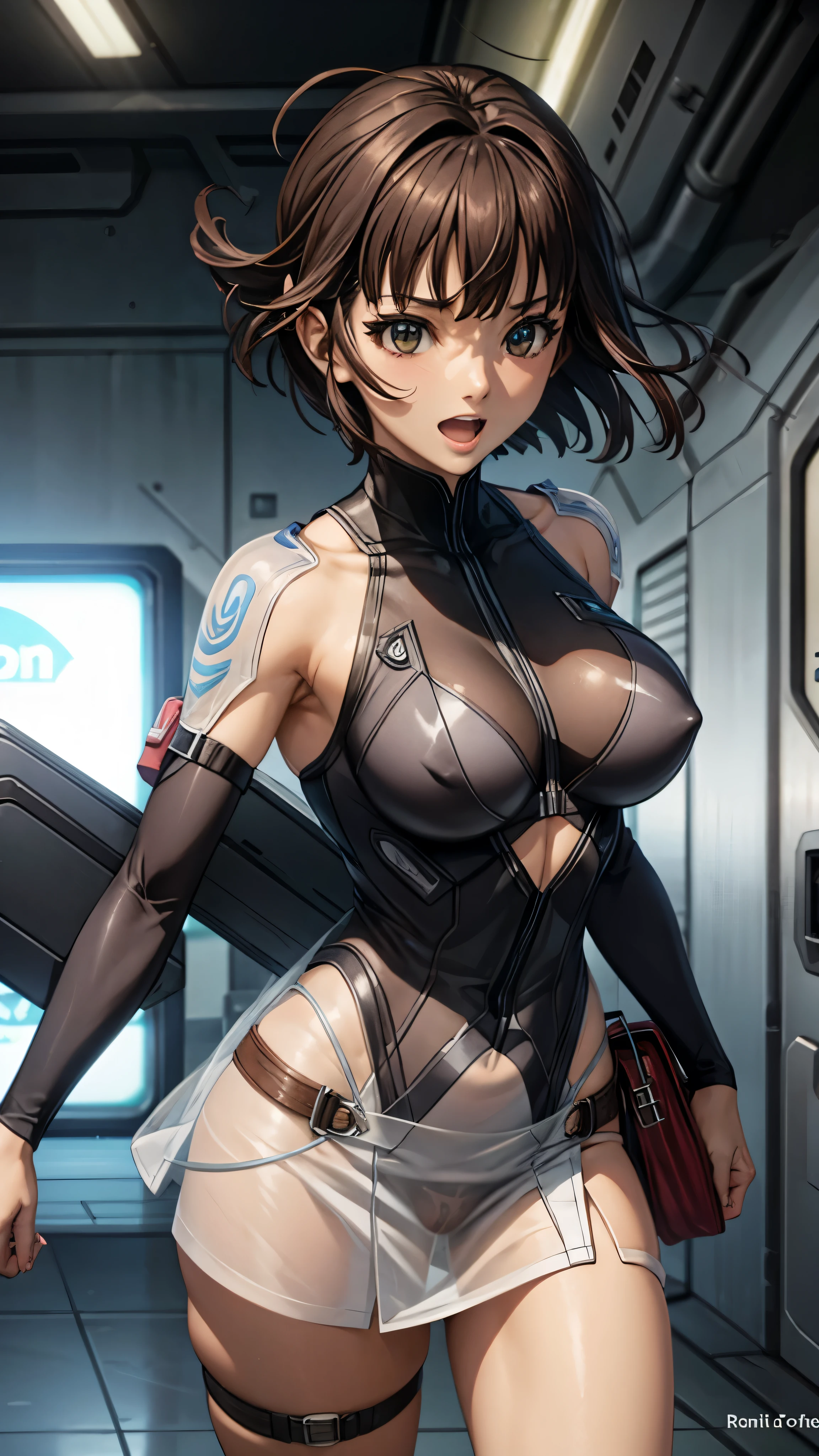 woman,20-year-old,,city,night,white tight miniskirt bodysuit,(Harada Makoto),open mouth smile,(((See-through)))