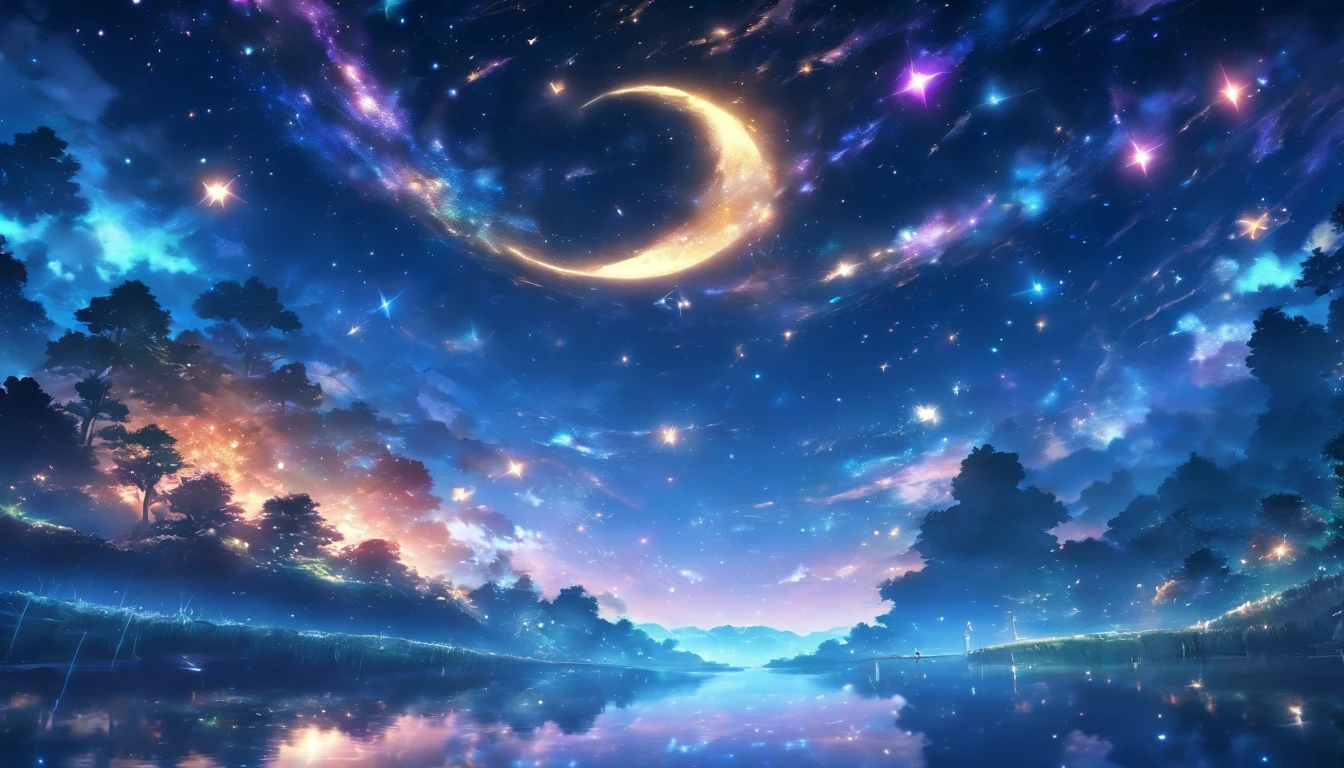 In the infinite universe, Starry sky wrapped in pitch black darkness, A shining star is spinning a special story. There are small river valleys around it,,hyper HD,hyper HD