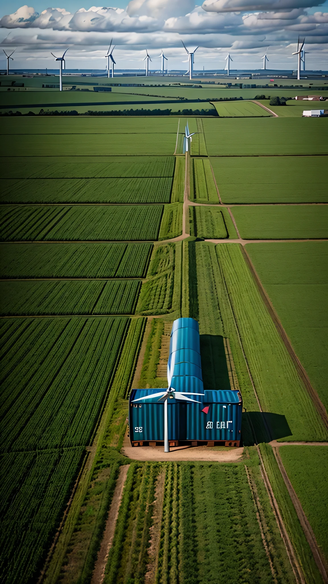 
arafed container in a field with wind turbines in the background, green gas spreading across land, energy, 3840x2160, 3840 x 2160, erik johansson style, green energy, by Thomas Häfner, highly photographic render, erik johansson, photo render, artistic render, environmental portrait