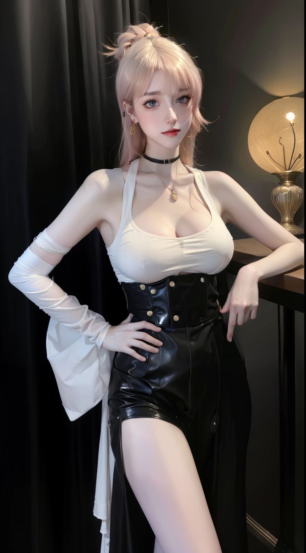 8ก, Exaggerated, Masterpiece, best quality best, Very detailed, High resolution, Random background, 1 girl with giant breasts, (:1.5), willow waist, wide hips, knee, nighttime , of, choker necklace, Ear nipple ring, male, young, handsome, white, everything written is male.