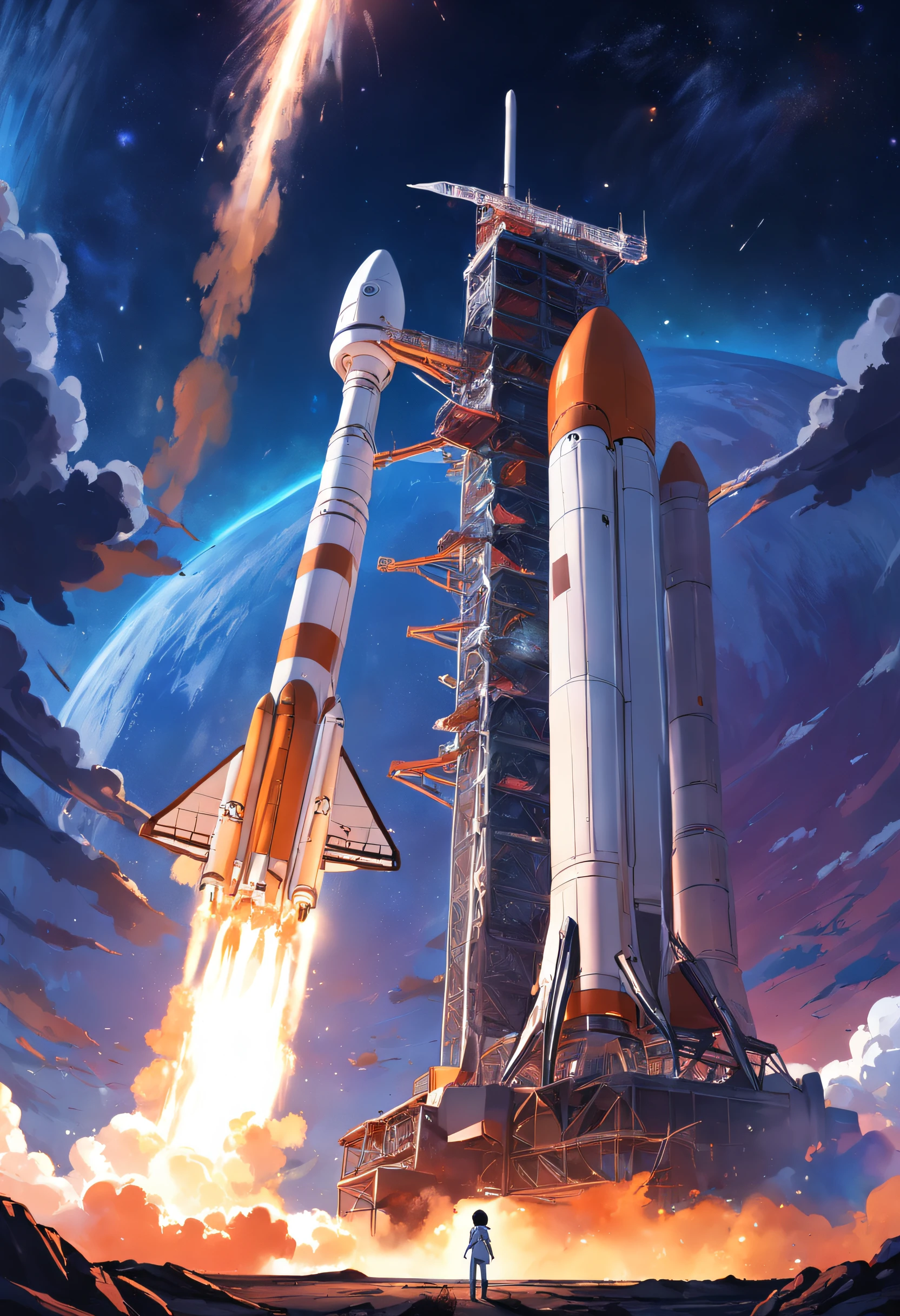 A large rocket on a Space X launch pad