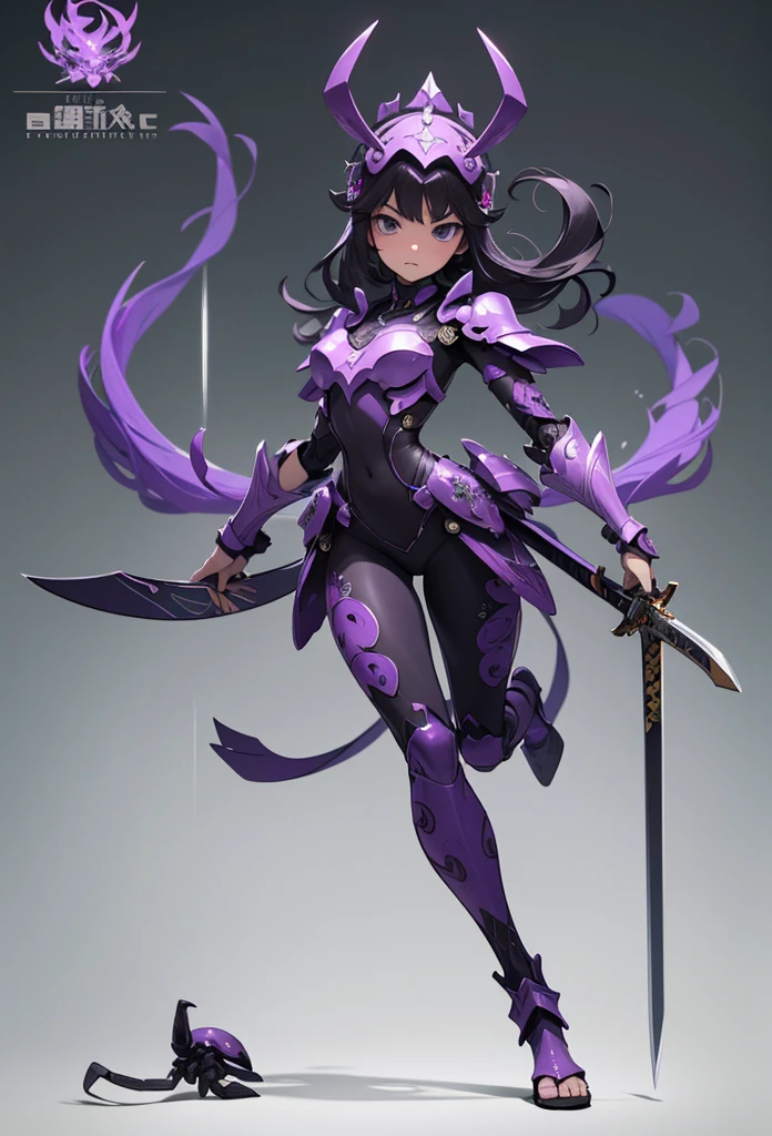 ((Highly accurate drawing in every detail)Extremely precise depiction)[High resolution],(detailed illustrations,Very detailed and precise drawing,Delicate drawn lines with tempo,Realistic texture expression),[color traced main line],(Fantasy World Battlefield Background [burning castle]),(GIRL ROBOT 16yo (purple scorpion[METALFACE[clear lenticular iris]]) (SKINNY)) [WEAPON MACHINE],((NINJA Sengoku Armor))[Stall],[[poisonous scorpion pattern]],[Use a ninja sword as a weapon],[[Mobile Weapon Gigant Size][science fiction mechanical]],[Clear purple translucent shell that covers the body surface],(intricate and beautiful decoration [Dense detail]),[transparency],(Precisely drawn face)[完璧な目のdetailed(Beautifully detailed iris)[Eyes like deep jewels]],[long and beautiful eyelashes],[precisely drawn hair [美しく艷やかな髪のdetailed]],(完璧な手のdetailed [Beautiful fingers with no damage [beautiful nails]]),(perfect anatomy(perfectly balanced proportions))[[full body portrait]],[ideal color coordination(Accurate simulation of light and material interactions)],([Precision Detail](detailed,High definition)),[Visual art that tells a story].