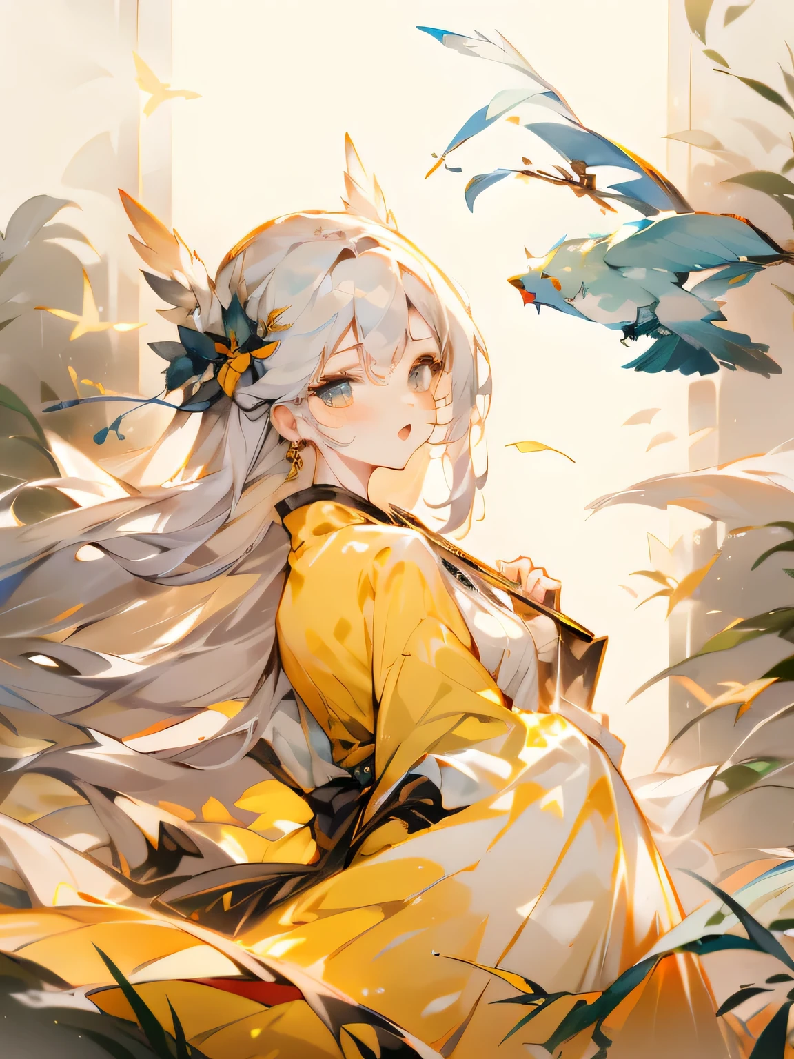 Clothing for boys，master，on the golden palace，A boy and a girl are fighting，white hair girl 