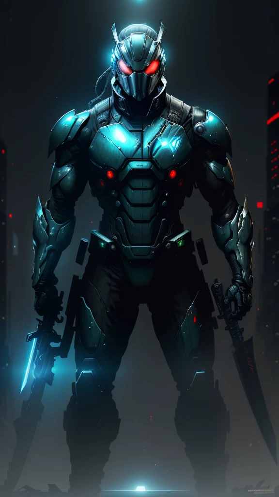arafed metal gear man with a sword and a helmet, cyberpunk art inspired by Marek Okon, cgsociety contest winner, cobra, raiden metal gear, raiden from metal gear rising, cyber japan style armor, mecha suit, cyber japan armor, cyber suit, full cybernetic combat suit, sci - fi suit, full body mecha suit