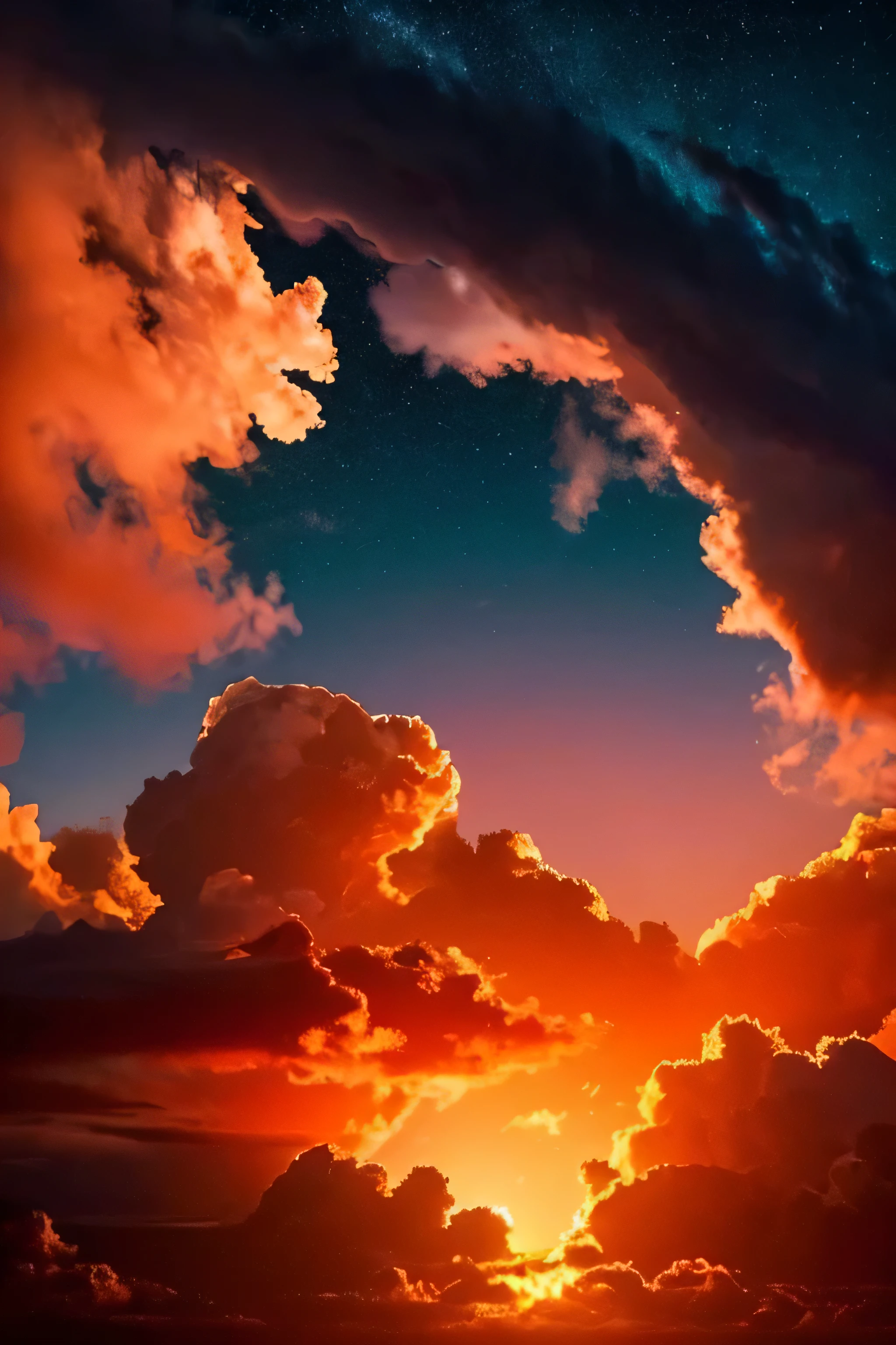 4K、
Splendid clouds、
red sunset reflected in the clouds、
whale swimming in the clouds、
A magnificent galaxy and Saturn floating in the sky