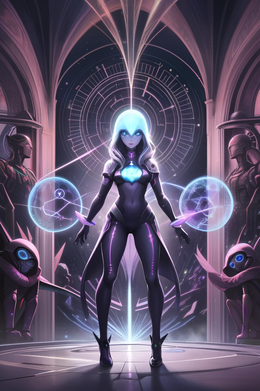 Por favor, Create an image of an alien scientist in violet and gray tones, adoptando estilo de caricatura, wearing futuristic clothes, standing in front of a blue backdrop. The image should be a digital masterpiece, inspired by Andrei Kolkoutine, Tumblr, psychedelic art, and sacred geometry. The alien scientist, in this spiritual dimension, assumes a psychedelic form, intricately composed of sacred geometry. He actua como un portal de energía. Por favor, consider art references from Dan Mumford and Alex Grey, as well as DMT entities, alien music, and LSD art elements --s2
((Cartoon, Alien scientist