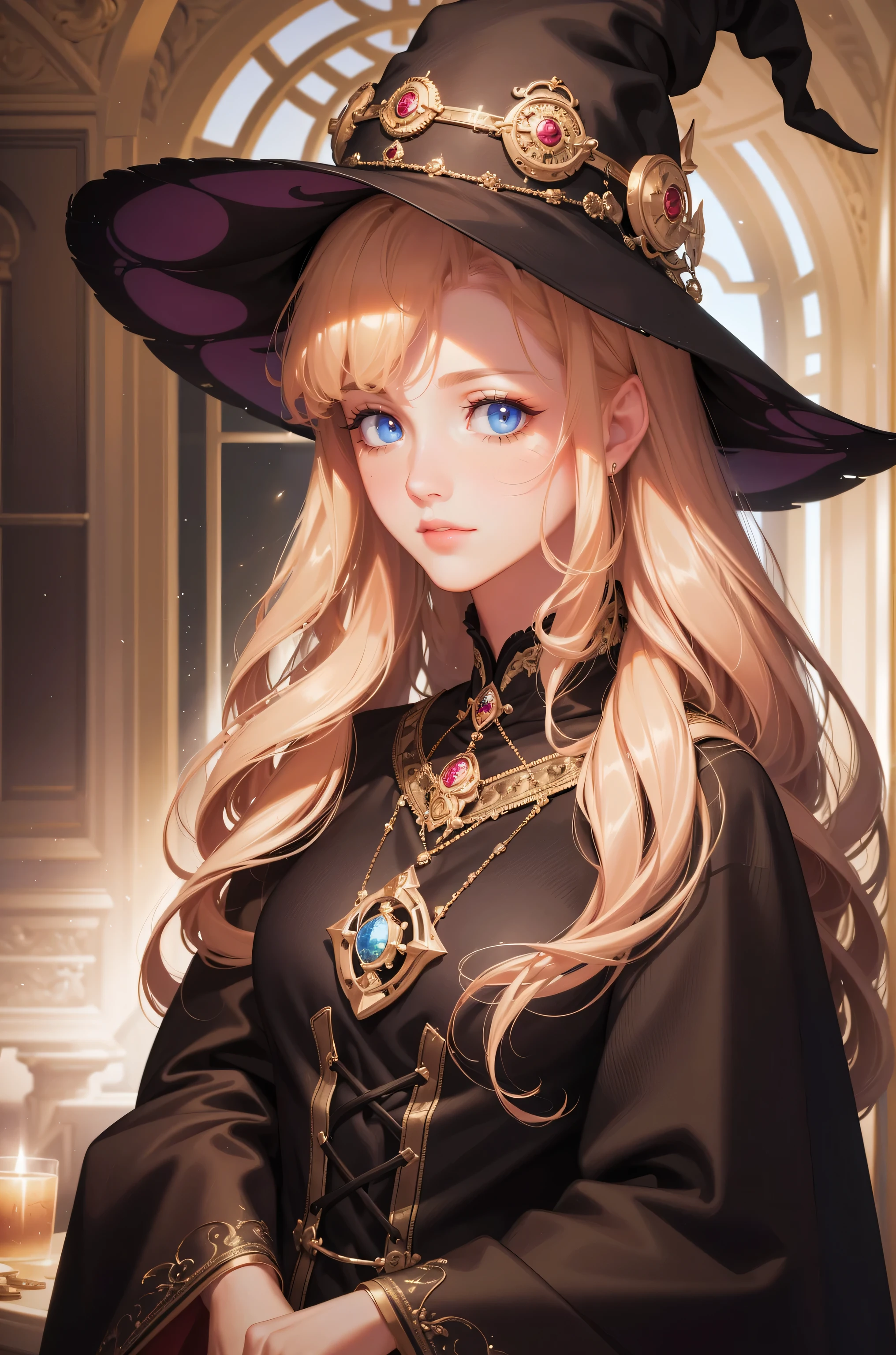 (best quality,4K,8k,high resolution,masterpiece:1.2),Super detailed,actual,cute witch,Beautiful and delicate eyes,perfect face,whole body,long skirt,Detailed dress,portrait,bright colors,Warm colors,soft light