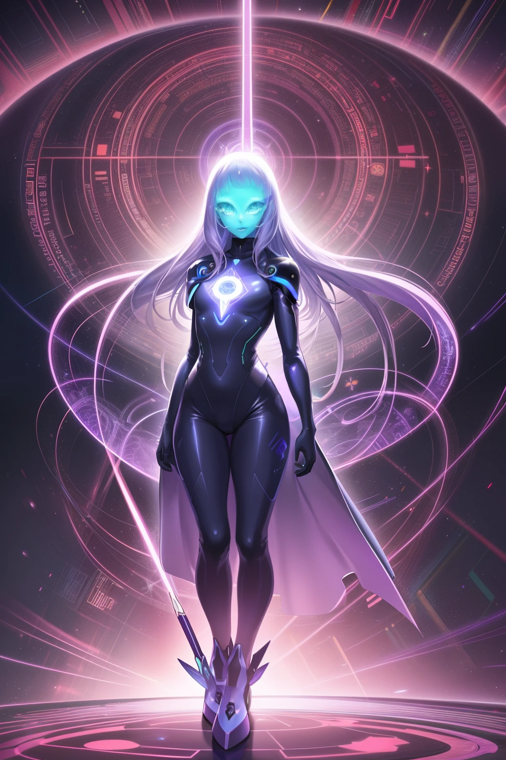 Por favor, Create an image of an alien scientist in violet and gray tones, adoptando estilo de caricatura, wearing futuristic clothes, standing in front of a blue backdrop. The image should be a digital masterpiece, inspired by Andrei Kolkoutine, Tumblr, psychedelic art, and sacred geometry. The alien scientist, in this spiritual dimension, assumes a psychedelic form, intricately composed of sacred geometry. He actua como un portal de energía. Por favor, consider art references from Dan Mumford and Alex Grey, as well as DMT entities, alien music, and LSD art elements --s2
((Cartoon, Alien scientist