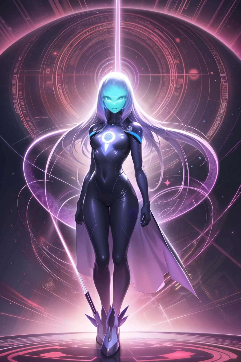 Por favor, Create an image of an alien scientist in violet and gray tones, adoptando estilo de caricatura, wearing futuristic clothes, standing in front of a blue backdrop. The image should be a digital masterpiece, inspired by Andrei Kolkoutine, Tumblr, psychedelic art, and sacred geometry. The alien scientist, in this spiritual dimension, assumes a psychedelic form, intricately composed of sacred geometry. He actua como un portal de energía. Por favor, consider art references from Dan Mumford and Alex Grey, as well as DMT entities, alien music, and LSD art elements --s2
((Cartoon, Alien scientist