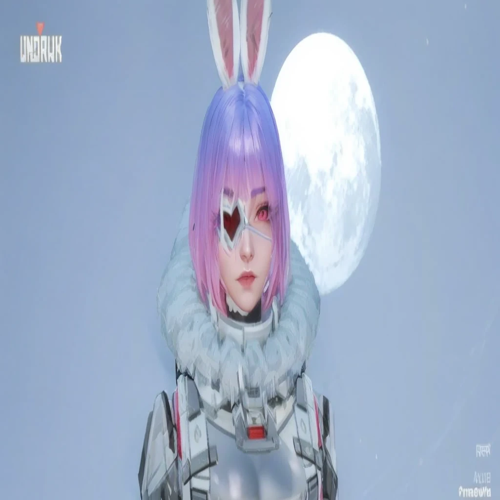 arafed image of a woman with bunny ears and a purple hair, wearing cybernetic bunny ears, lunar themed attire, bunny girl, inspired by Leng Mei, unreal engine : : rave makeup, bunny suit, portrait anime space cadet girl, render of april, bunnypunk, glitchpunk girl, ultrarealistic sweet bunny girl, sci - fi character