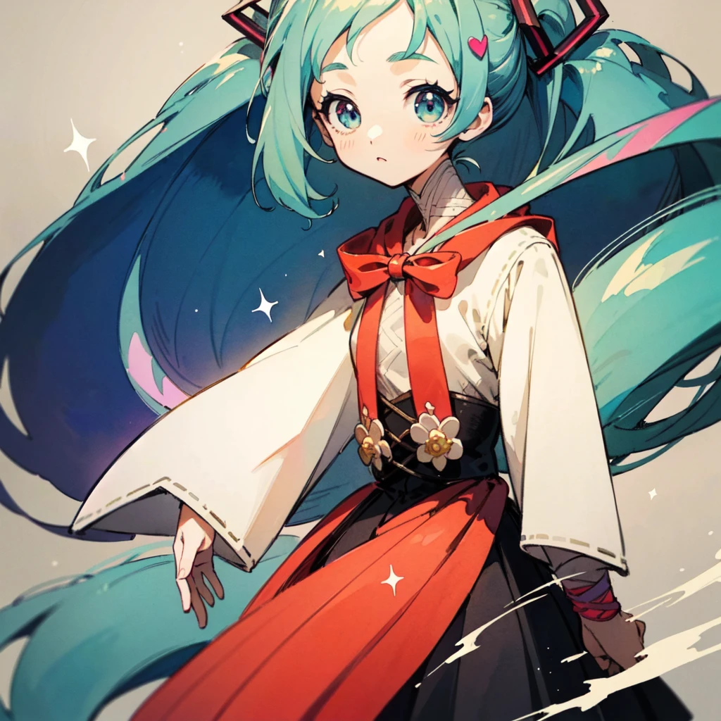 夢のようにcute、(masterpiece、highest quality、excellent ???????:1.5)、(watercolor painting:1.2)、official art、(beautiful and aesthetic:1.2)、(Hatsune Miku)、colorful fashion with hood、Harajuku Fashion Style、cloud、Hair spreads throughout、cute、Light、Sparkling、CM for carbonated beverages