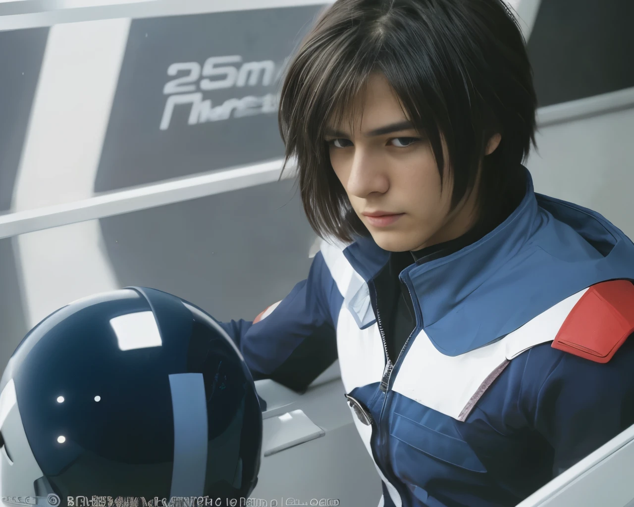 (masterpiece), (realistic), (ultra detailed), ( high reest quality), (photorealistic), (perfect face), (perfect anatomy), man, male, solo, (((25 years old))), kira yamato from moblie suit gundam SEED, kira yamato, black hair, short side parted hairstyle,