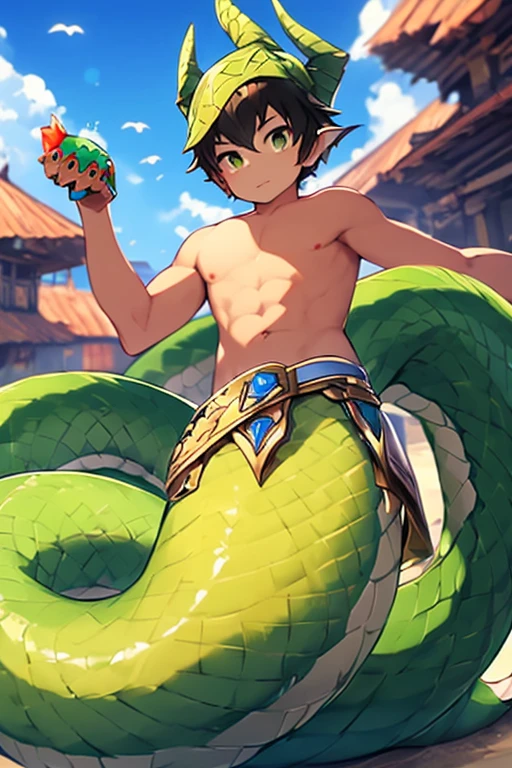 Lamia、male、Dragon from the waist down、delicate、Handsome guy、green scales、nail、over the sky