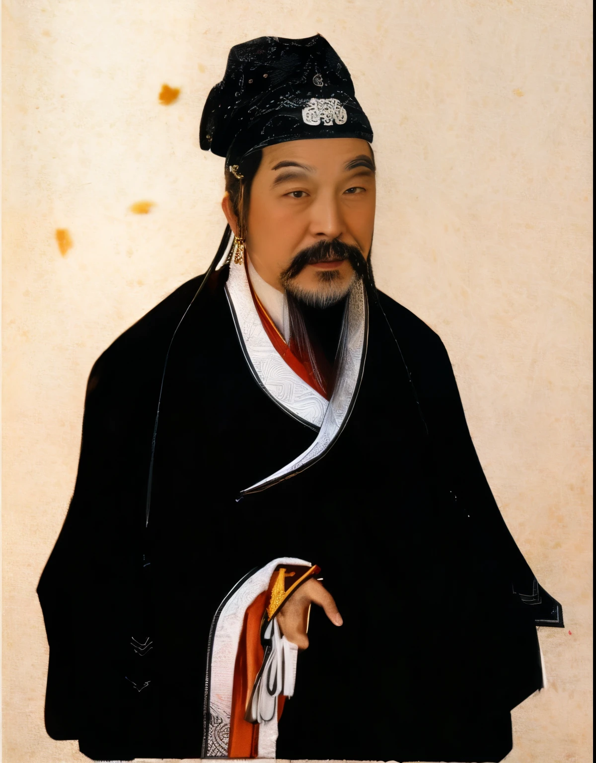 one with a beard、Wen Tianxiang portrait of man wearing black hat, inspired by Wu Daozi, feng shu, guangjian huang, tian zi, Confucius and jury trials, yang qi, hua cheng, Inspired by Zhang Shunzi, Emperor Xuande, xiang duan, qi sheng luo, yuan-you, song nan li