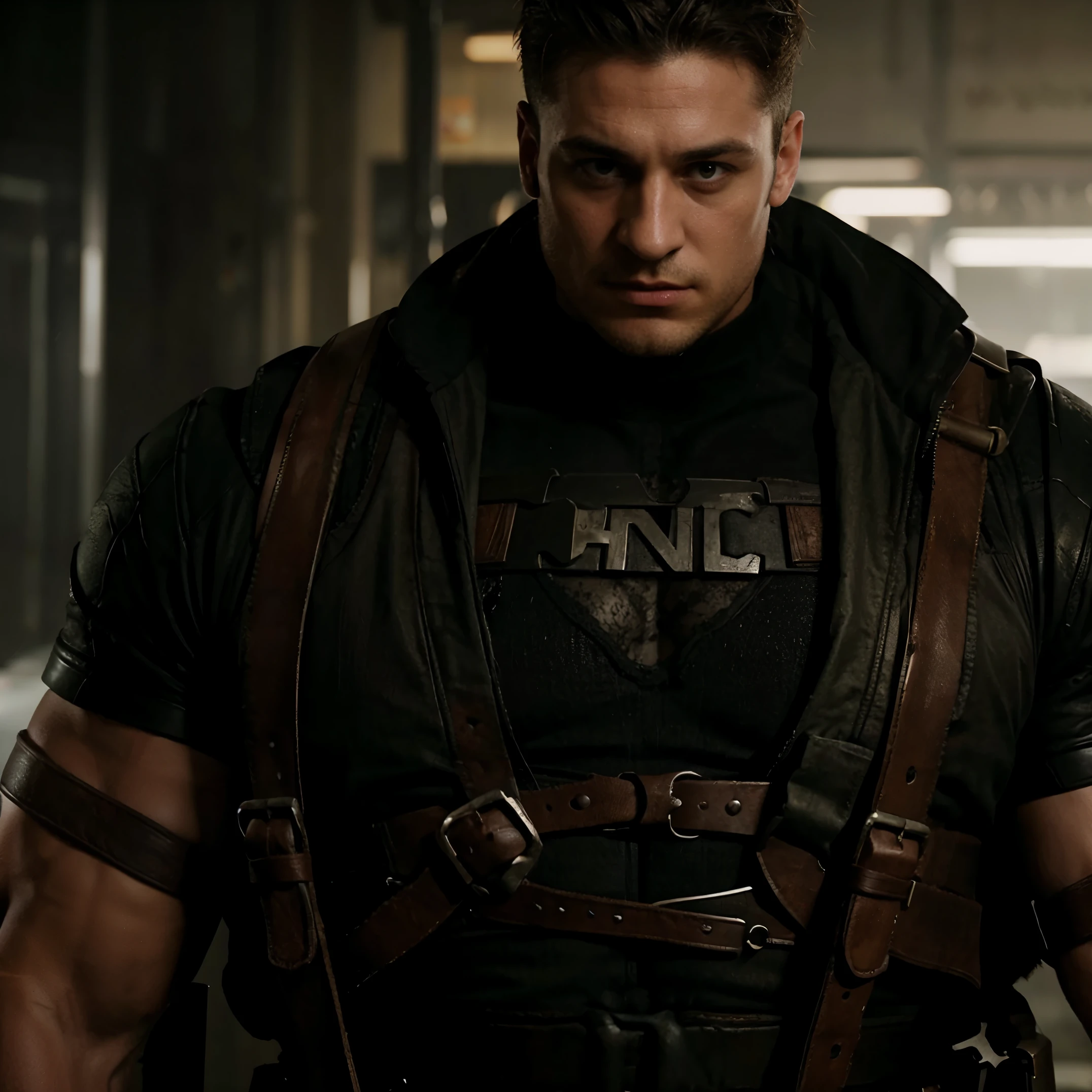 Bane with a full chest of hair