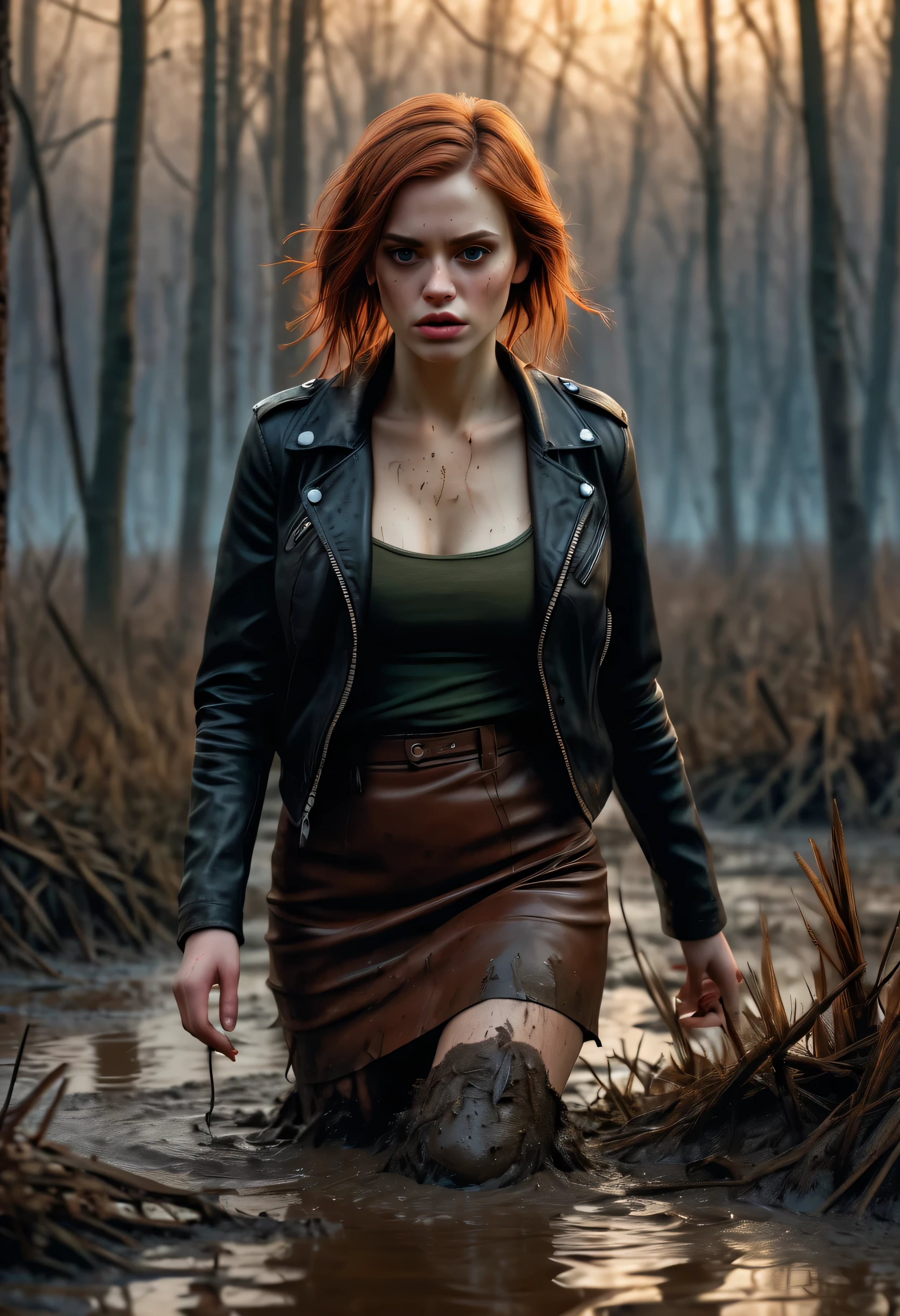 (best quality:1.4), (ultra highres:1.2), (photorealistic:1.4), (8k, RAW photo:1.2), ultra detailed, break, Stormy rainy skies clouds,  a ginger redhead woman, (highly detailed dark eyes looking at viewer:1.4), highly detailed wet face, 1girl, female tiger, highlight short red hair, soaking wet hair, medium breasts, [little_freckles], Facial skin soiled by eating meat, [[Blood splatter]], tiger skin, fur, tail, break, fighting stance, wind, cinematic lighting, realistic, dramatic light, break, Rain falls on the savana, dark_Smokes, fireflies, forest_background, solo focus), (cowboy shot), masterpiece, realistic hands. [The character is surrounded by mist, evoking a mysterious and eerie atmosphere. The lighting is dark and atmospheric, with smoke adding a touch of sinister ambiance. Best quality image, HDR enhancement, showcasing the utmost level of detail and realism, full body shot:1.5]. [8K, Best Quality, Ultra High Resolution, (highly detailed CG unity 8k wallpaper), (best photo), (best shadows), isometric 3D, octane rendering, ray tracing, highly detailed, (Best quality, 4K, 8k:1.2), absurdity, ultra detailed, (realistic, photorealistic, photorealistic:1.37), complex parts, HDR, (complex parts:1.12), (hyper detailed, hyper realistic, Soft lighting, spicy:1.2), (complex parts, Hyper detailed:1.15). Blurred foreground. (backlit), masterpiece, high quality, brightness, chromatic aberration, foggy smoke, shadows, contrast, clear sky, (warm hue, warm tone), high details, natural reflections]. (YES SFW)