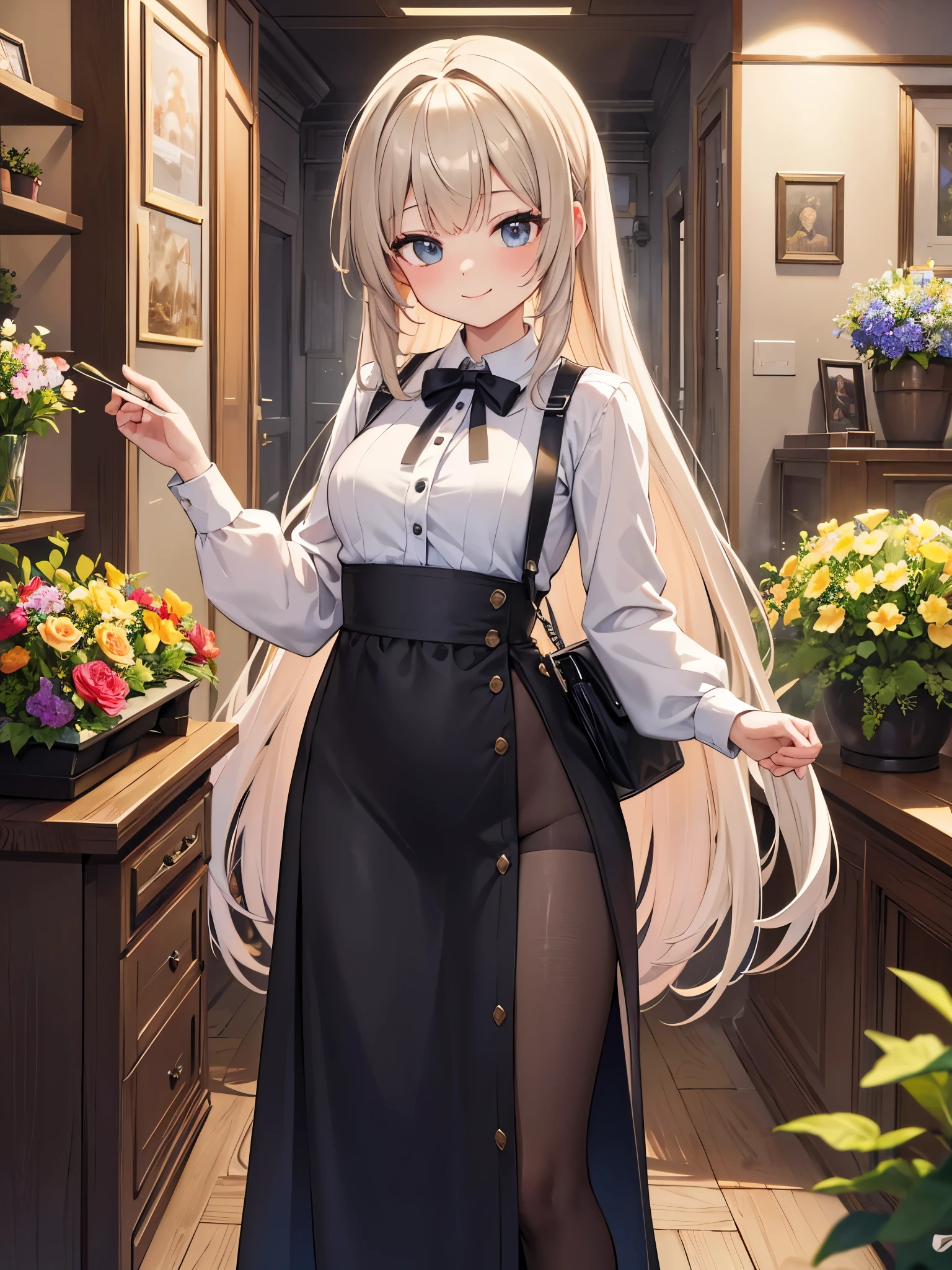 (masterpiece:1.2), best quality, high resolution, unity 8k wallpape, perfect lighting, extremely detailed CG, SFW
flower shop, clerk, smile