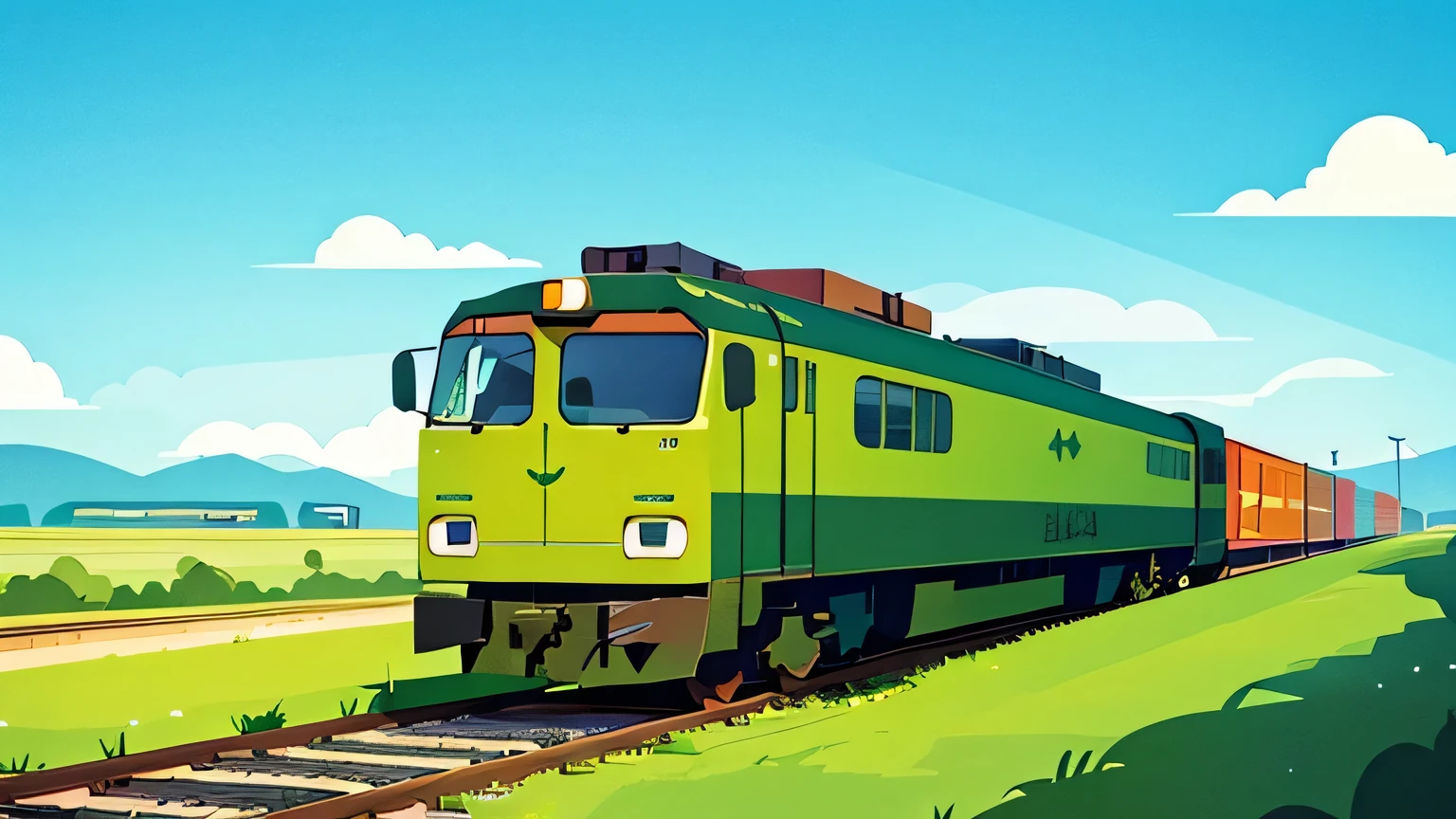 green train,Rectangular train,Freight trains,drive,Vintage trains,illustration,detail