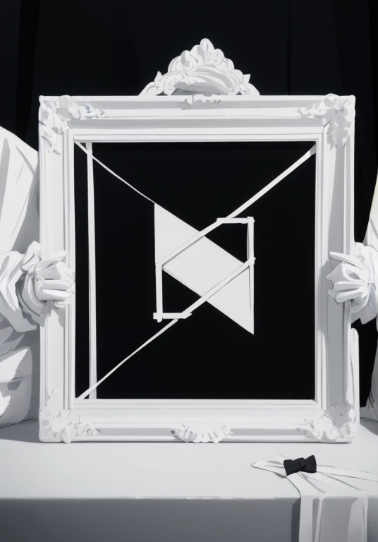 A scene of black crosses intertwined with a pure white cube frame，On the island，object，nonhuman's