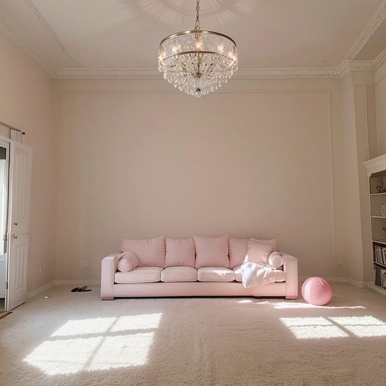 living room,Ball house,play house,9 tier chandelier,beautiful,white,pink,Spacious room
